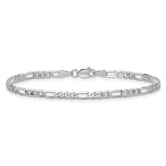 14K White Gold 10 inch 3mm Flat Figaro with Lobster Clasp Anklet
