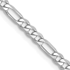 14K White Gold 24 inch 3mm Flat Figaro with Lobster Clasp Chain