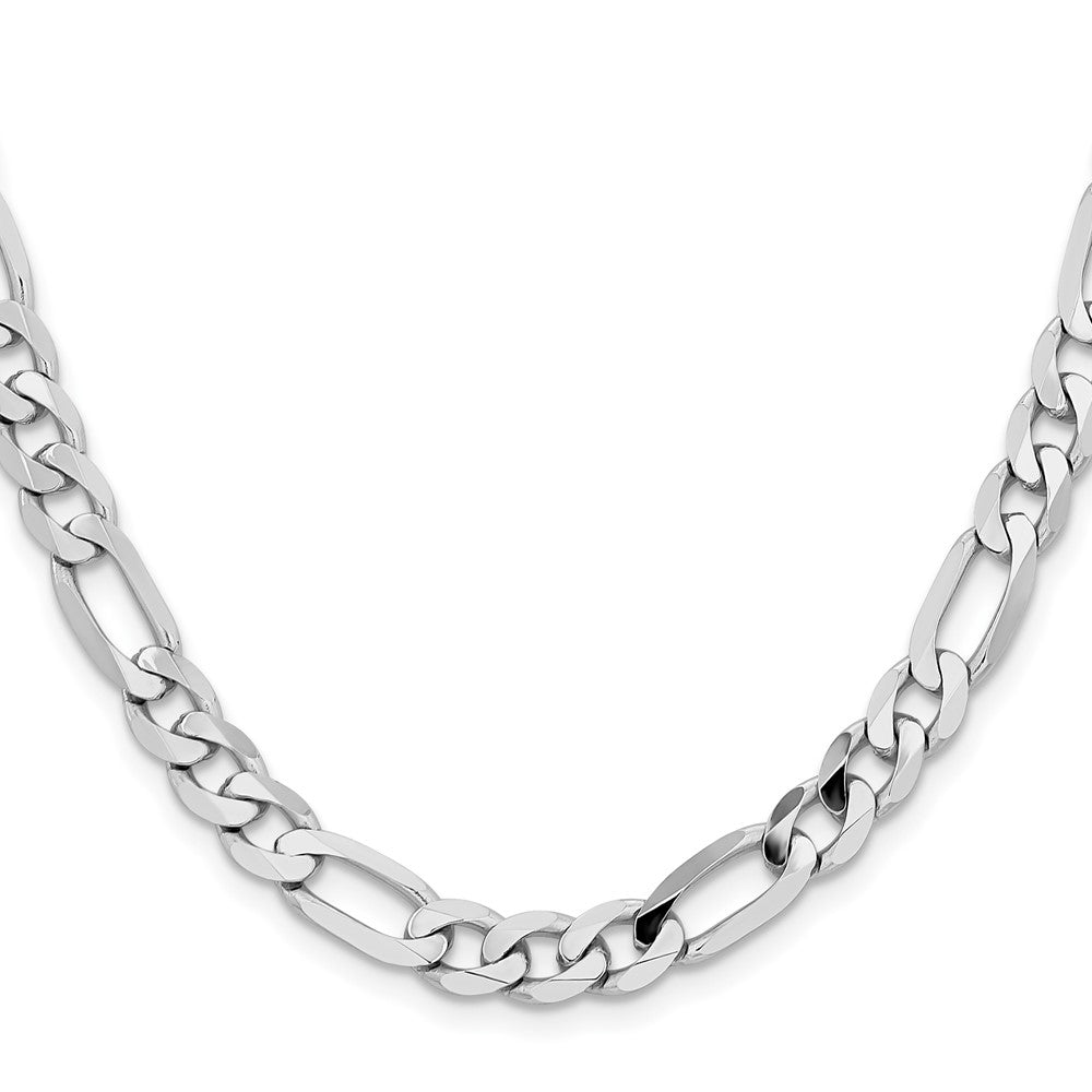 14K White Gold 24 inch 7.5mm Flat Figaro with Lobster Clasp Chain