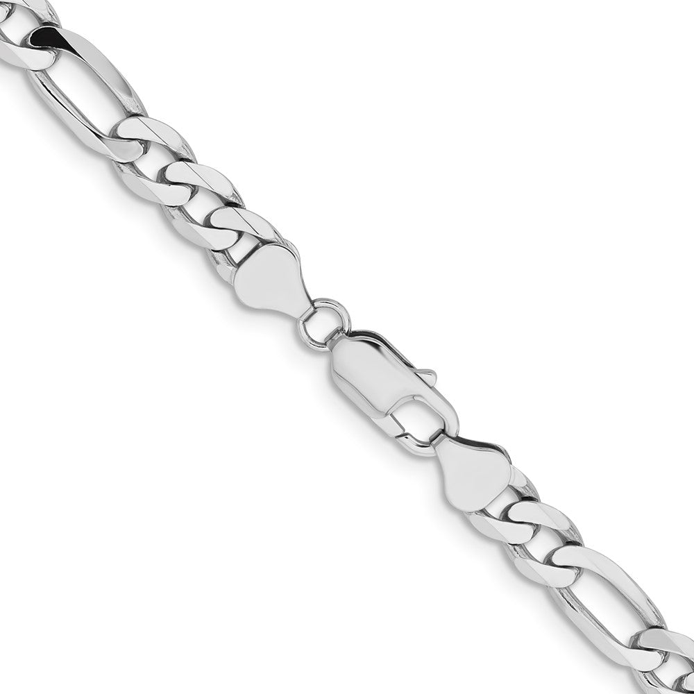 14K White Gold 24 inch 7.5mm Flat Figaro with Lobster Clasp Chain