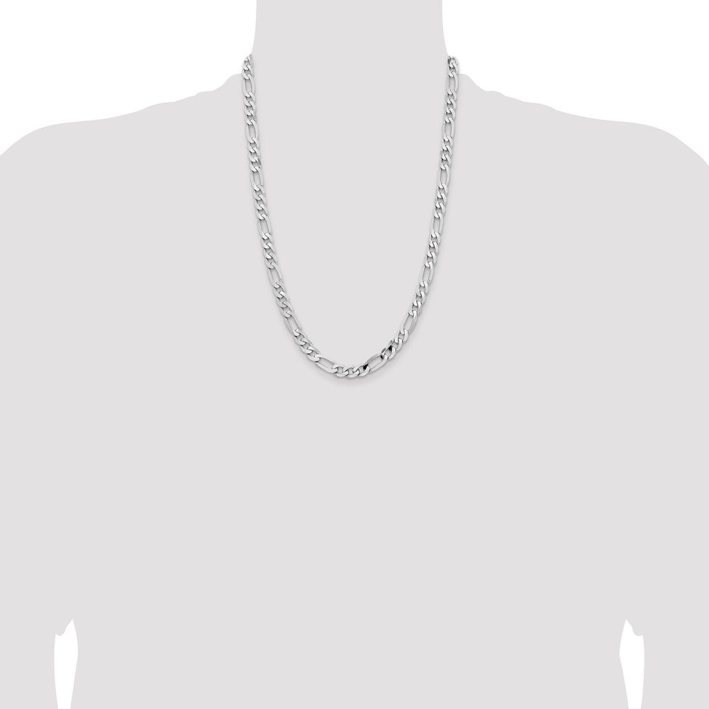 14K White Gold 24 inch 7.5mm Flat Figaro with Lobster Clasp Chain