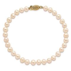 14k 5-6mm White Near-Round Freshwater Cultured Pearl 7.5 inch Bracelet