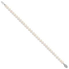 14k White Gold 5-6mm White Near Round Freshwater Cultured Pearl 8.25 inch Bracelet