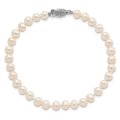 14k White Gold 5-6mm White Near Round Freshwater Cultured Pearl 8.25 inch Bracelet