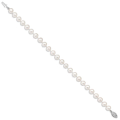 14k White Gold 6-7mm White Near Round Freshwater Cultured Pearl 7.5 inch Bracelet