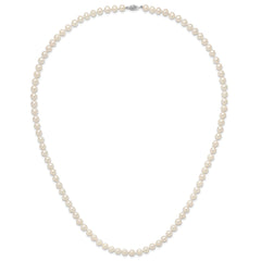 14k White Gold 7-8mm White Near Round Freshwater Cultured Pearl 28 inch Necklace