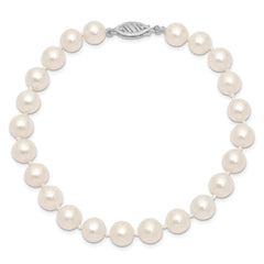 14k White Gold 7-8mm White Near Round Freshwater Cultured Pearl 7.5 inch Bracelet