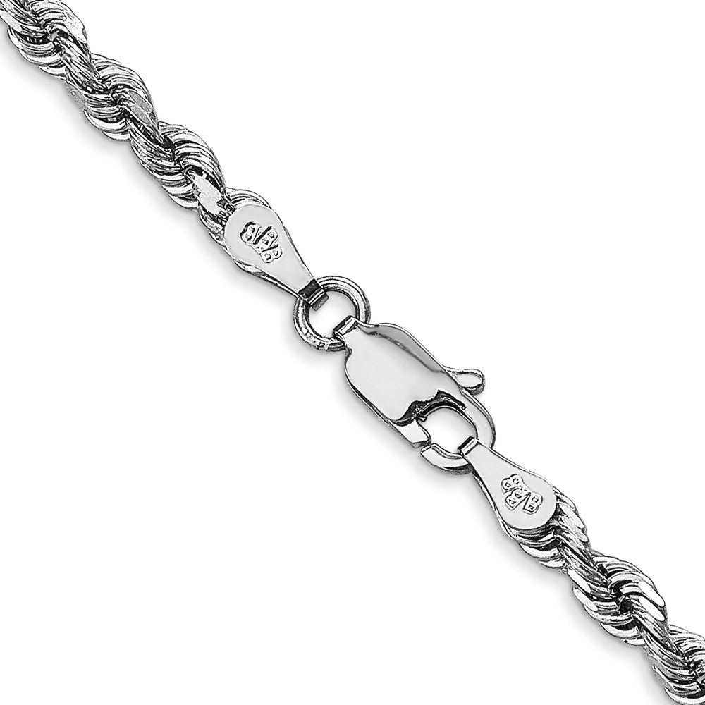 14K White Gold 22 Inch 3.35mm Diamond-cut Quadruple Rope Lobster Clasp Chain