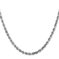 14K White Gold 24 Inch 4mm Diamond-cut Quadruple Rope Lobster Clasp Chain