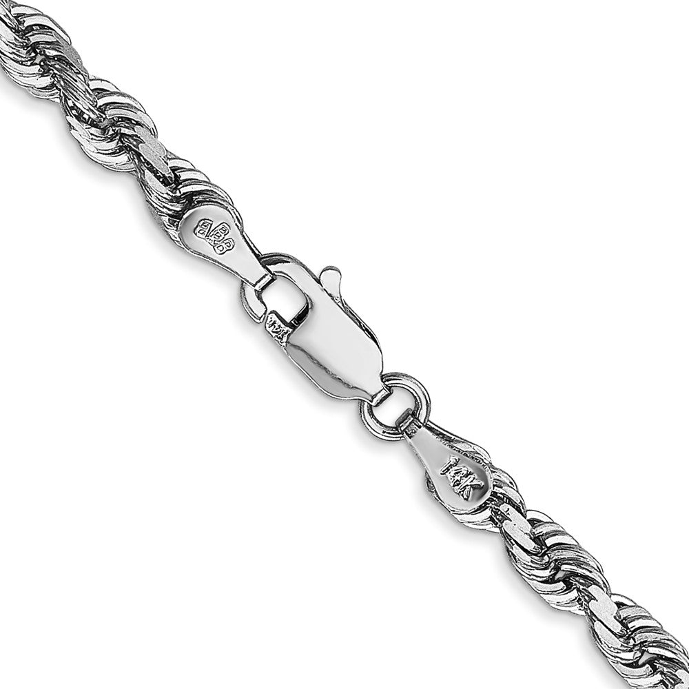 14K White Gold 20 Inch 4mm Diamond-cut Quadruple Rope Lobster Clasp Chain