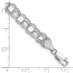 14k White Gold 7.5mm Hollow Triple Link 8.25 inch Charm Bracelet