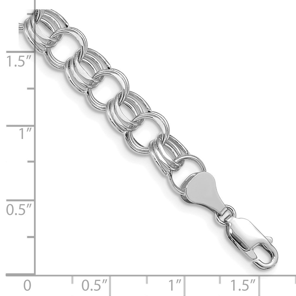 14k White Gold 8.5mm Hollow Triple Link 8.25 inch Charm Bracelet