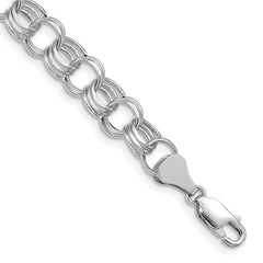 14k White Gold 8.5mm Hollow Triple Link 8.25 inch Charm Bracelet