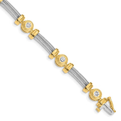 14k Two-tone Complete 1.4 carat Round VS Diamond Bezel and Twisted Bar 7 inch Bracelet