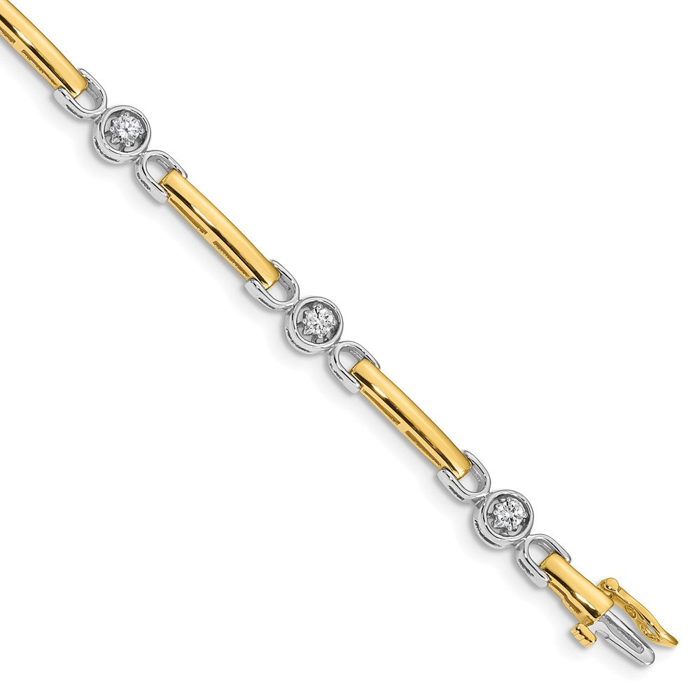 14k Two-tone Complete 1/2 carat Round AA Diamond Bar 7 inch Tennis Bracelet