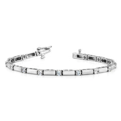 14k White Gold Complete 2.8 carat Round A Diamond Bar Link 7 inch Tennis Bracelet