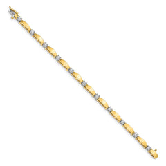 14k Two-tone Complete 1.13 carat Round A Diamond Curved Bar Link 7 inch Tennis Bracelet