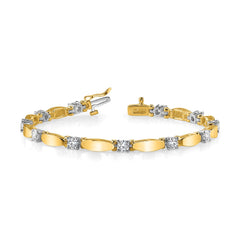 14k Two-tone Complete 1.13 carat Round VS Diamond Curved Bar Link 7 inch Tennis Bracelet