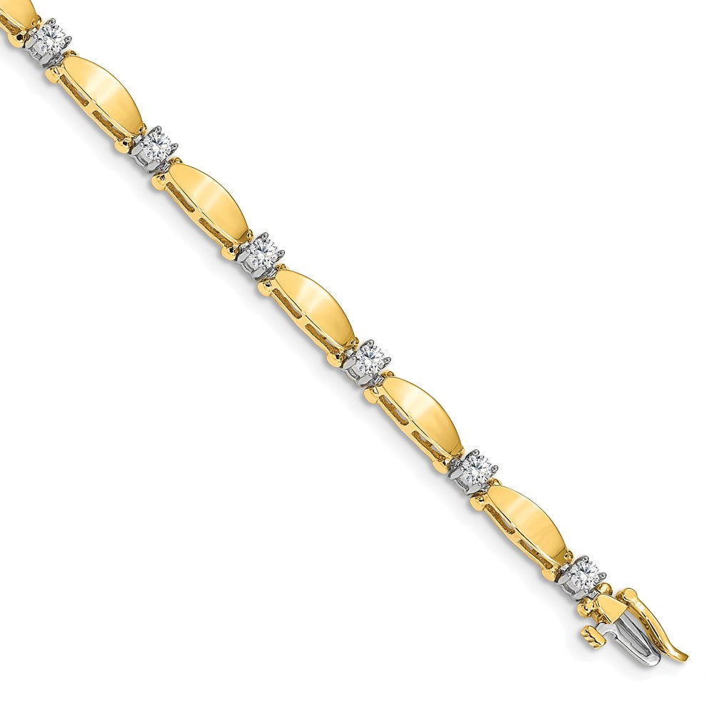 14k Two-tone Complete 1.13 carat Round VS Diamond Curved Bar Link 7 inch Tennis Bracelet