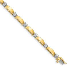 14k Two-tone Complete 1.13 carat Round VS Diamond Curved Bar Link 7 inch Tennis Bracelet
