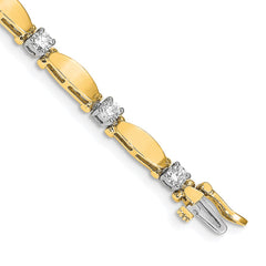 14k Two-tone Complete 1.87 carat Round A Diamond Curved Bar Link 7 inch Tennis Bracelet