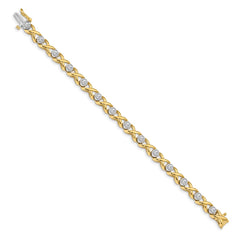 14k Two-tone Complete 1 carat Round AAA Diamond 4-prong X-design 7 inch Tennis Bracelet