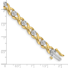14k Two-tone Complete 1 carat Round AAA Diamond 4-prong X-design 7 inch Tennis Bracelet