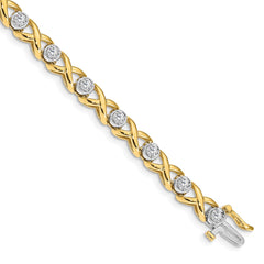 14k Two-tone Complete 1 carat Round AAA Diamond 4-prong X-design 7 inch Tennis Bracelet