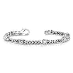 14k White Gold Holds 1 carat 5-3.7mm Round Diamond Bezel Curb Link 7 inch Bracelet Mounting