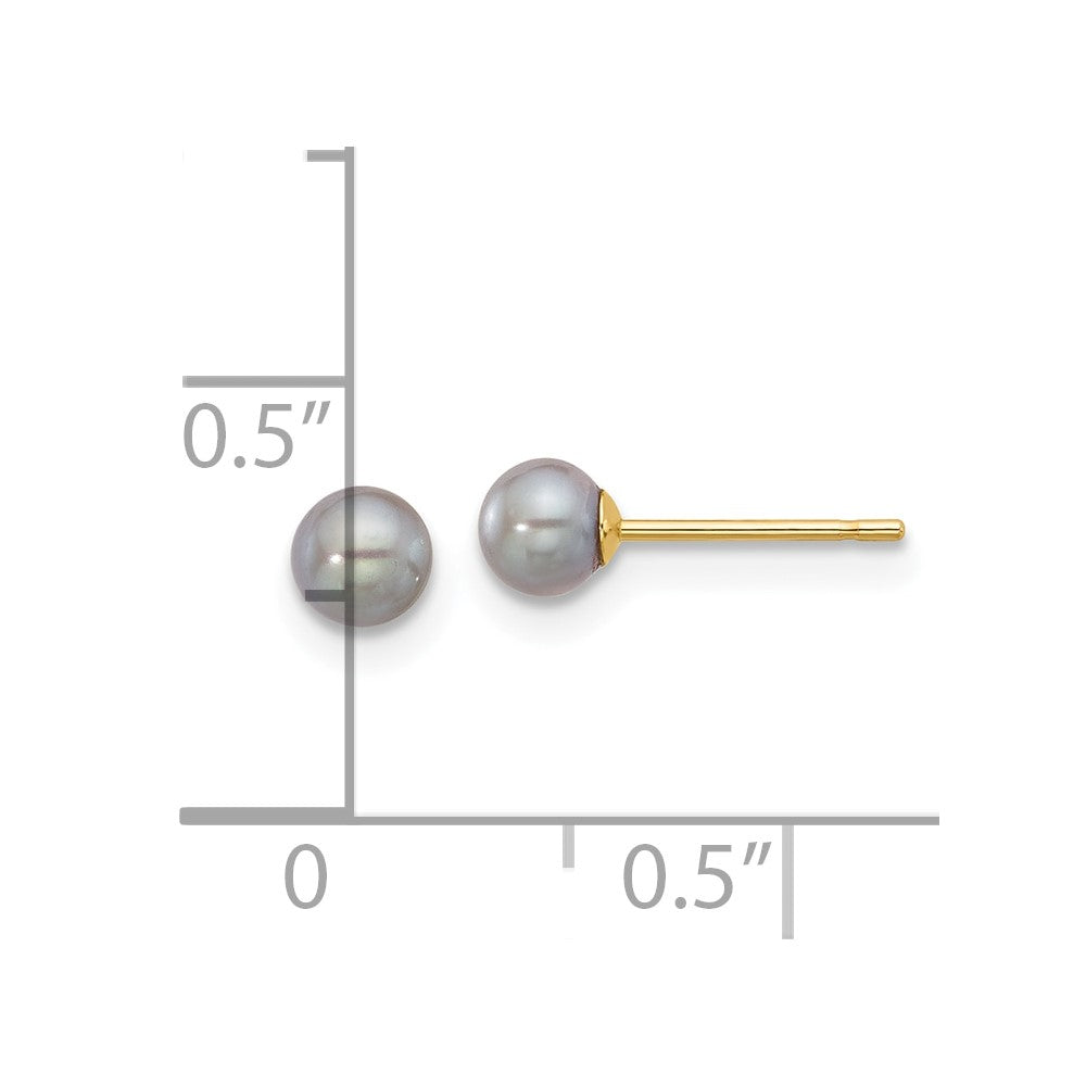 14k 4-5mm Grey Round Freshwater Cultured Pearl Stud Post Earrings