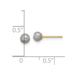 14k 4-5mm Grey Round Freshwater Cultured Pearl Stud Post Earrings
