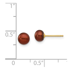 14k 5-6mm Brown Button Freshwater Cultured Pearl Stud Post Earrings