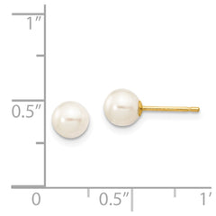 14k 5-6mm White Round Freshwater Cultured Pearl Stud Post Earrings