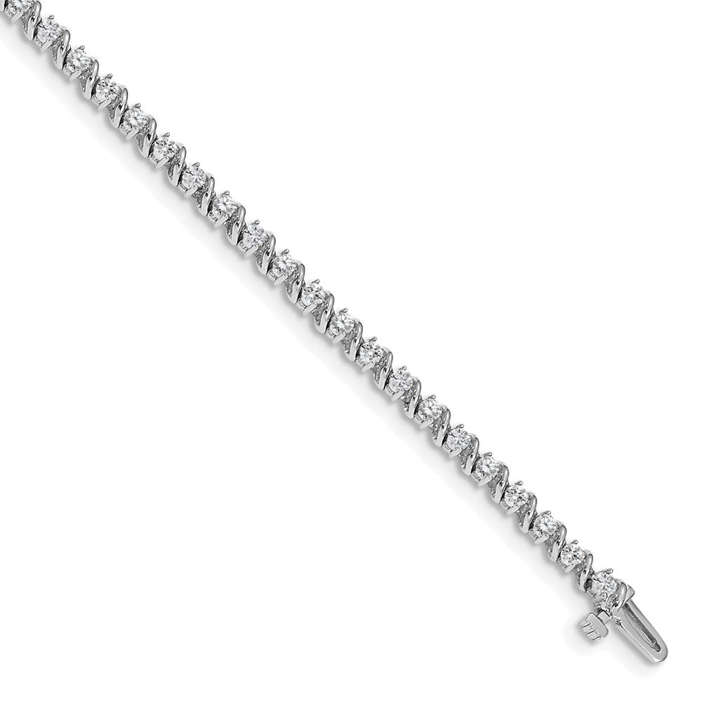 14k White Gold Complete 2 carat Round A Diamond Swirled 2-prong 7 inch Tennis Bracelet