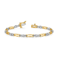 14k Two-tone Complete 2.1 carat Round A Diamond Bar Link 7 inch Tennis Bracelet