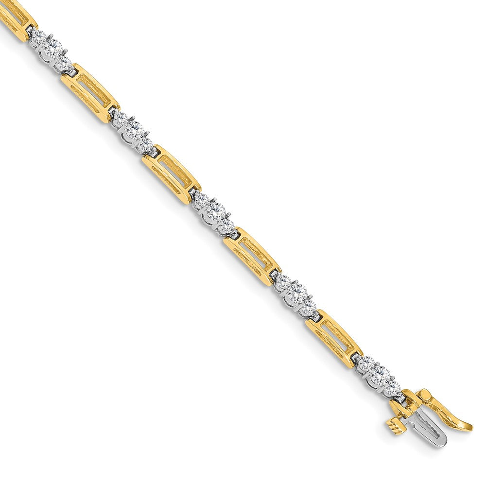 14k Two-tone Complete 2.1 carat Round AA Diamond Bar Link 7 inch Tennis Bracelet