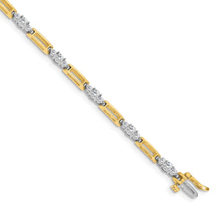 14k Two-tone Complete 2.1 carat Round AA Diamond Bar Link 7 inch Tennis Bracelet