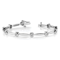 14k White Gold Complete 1/2 carat Round AA Diamond Bezel Curved Bar Link 7 inch Bracelet