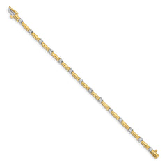14k Two-tone Complete 1 carat Round AA Diamond Curved Bar Link 7 inch Tennis Bracelet