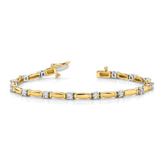 14k Two-tone Complete 1 carat Round AAA Diamond Curved Bar Link 7 inch Tennis Bracelet