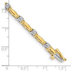 14k Two-tone Complete 1 carat Round AA Diamond Curved Bar Link 7 inch Tennis Bracelet