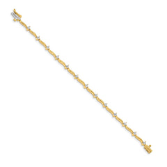 14k Complete 1 carat  Round A Diamond 2-prong Wavy Bar Link 7 inch Tennis Bracelet