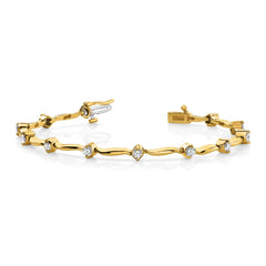 14k Complete 1 carat  Round A Diamond 2-prong Wavy Bar Link 7 inch Tennis Bracelet