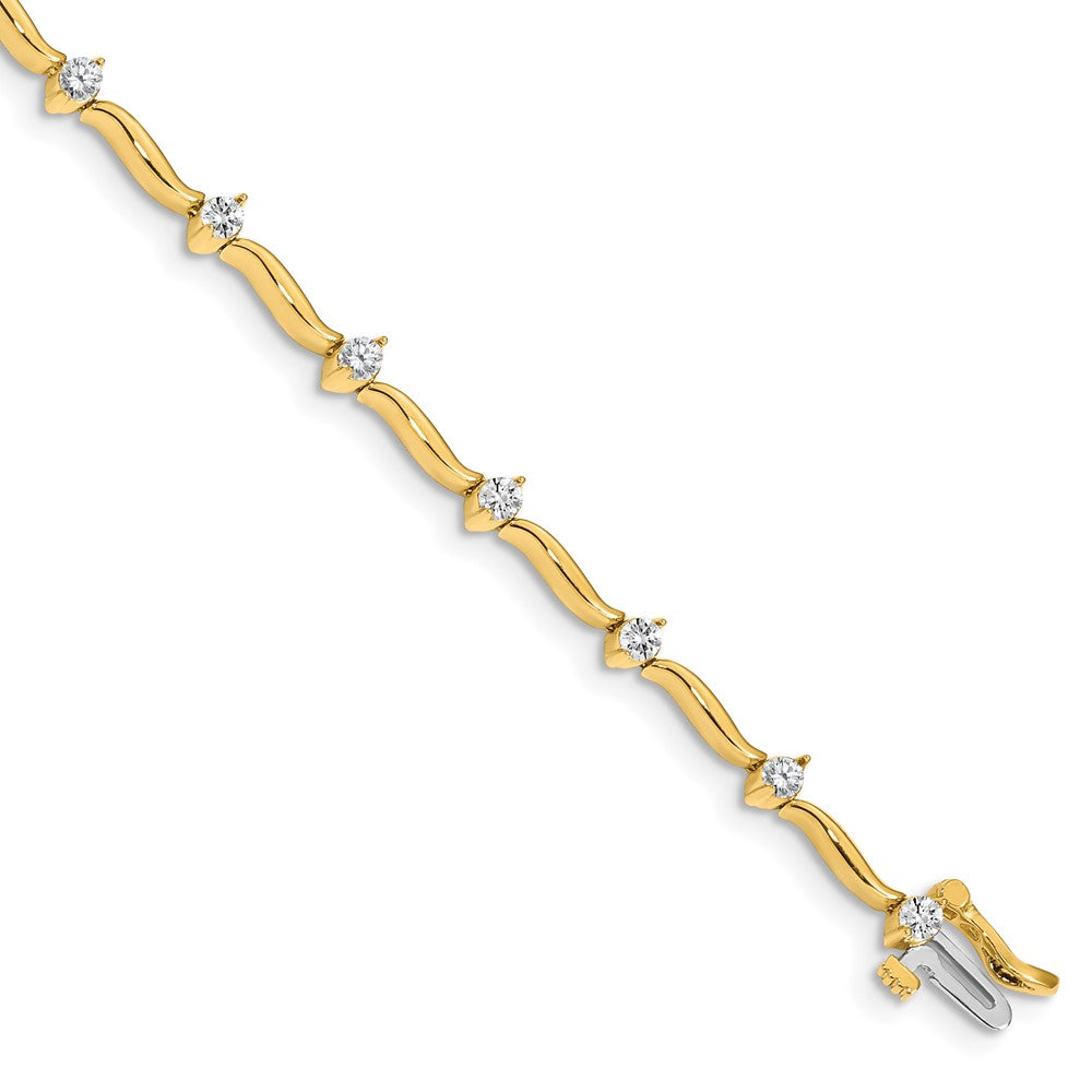 14k Complete 1 carat  Round AAA Diamond 2-prong Wavy Bar Link 7 inch Tennis Bracelet