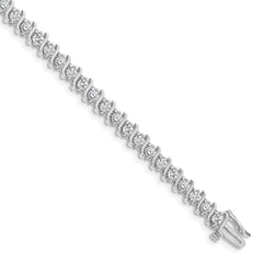 14k White Gold Complete 3.9 carat Round AA Diamond 2-prong S-link 7 inch Tennis Bracelet