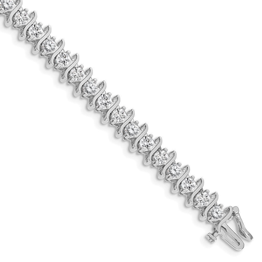 14k White Gold Complete 7.19 carat Round AA Diamond 2-prong S-link 7 inch Tennis Bracelet