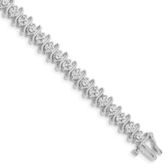 14k White Gold Complete 7.19 carat Round AA Diamond 2-prong S-link 7 inch Tennis Bracelet