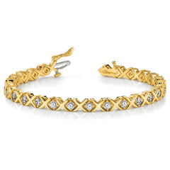 14k Complete 2 carat Round AA Diamond 4-prong X-design 7 inch Tennis Bracelet