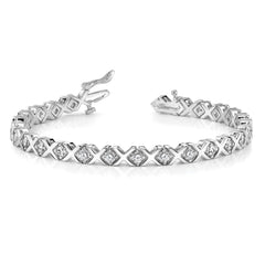 14k White Gold Complete 2 carat Round AA Diamond 4-prong X-design 7 inch Tennis Bracelet