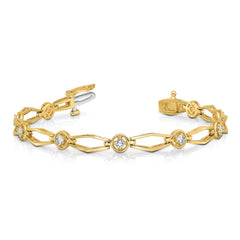 14k Holds 3/4 carat 9-2.7mm Round Diamond Fancy Link 7 inch Bracelet Mounting